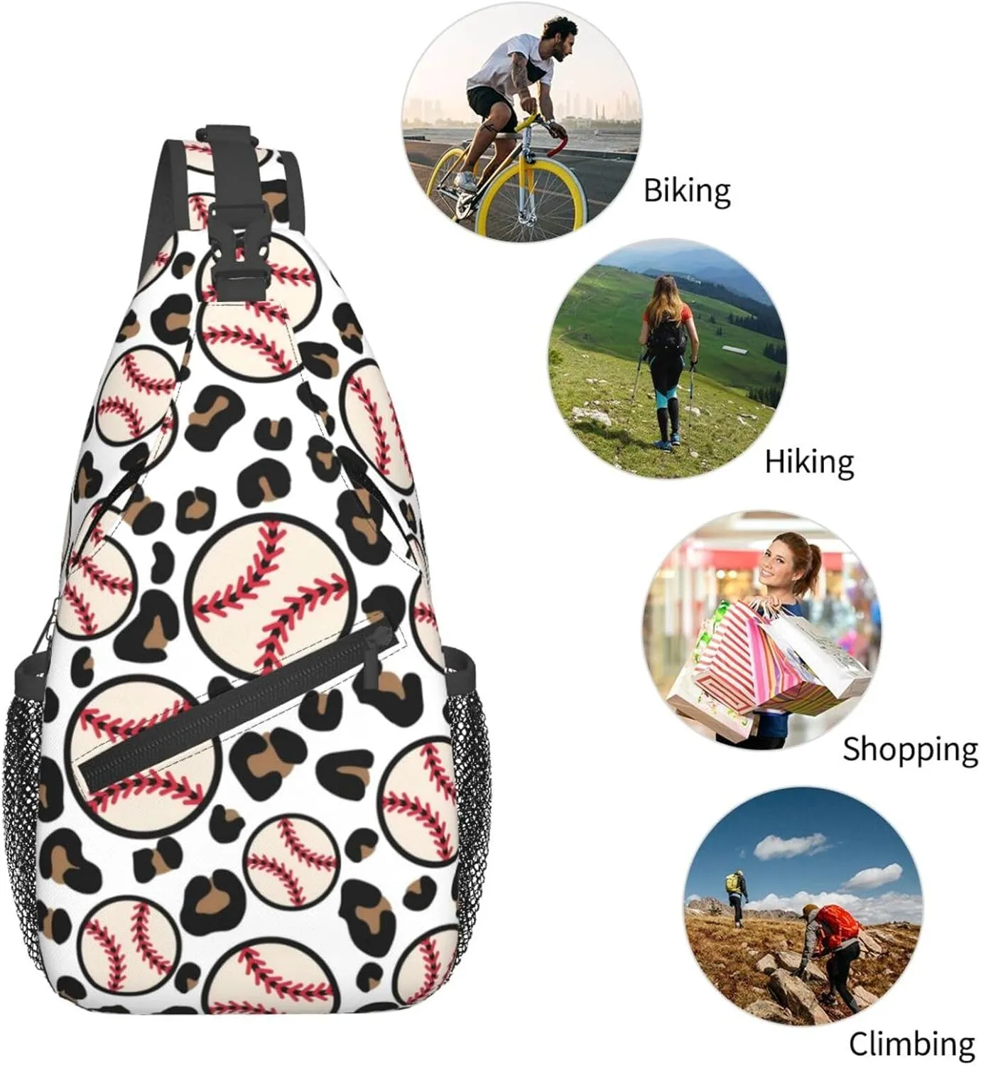 Leopard Baseball1 Chest Bags Crossbody Sling Bag Shoulder Bag Travel Hiking Daypack For Men Women