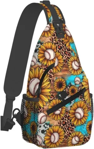Leopard Cow Print Baseball Sunflower Chest Bags Crossbody Sling Bag Shoulder Bag Travel Hiking Daypack For Men Women