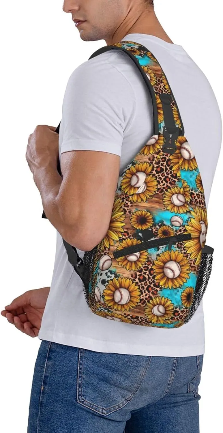 Leopard Cow Print Baseball Sunflower Chest Bags Crossbody Sling Bag Shoulder Bag Travel Hiking Daypack For Men Women