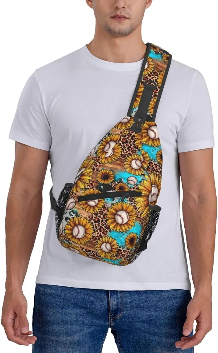 Leopard Cow Print Baseball Sunflower Chest Bags Crossbody Sling Bag Shoulder Bag Travel Hiking Daypack For Men Women