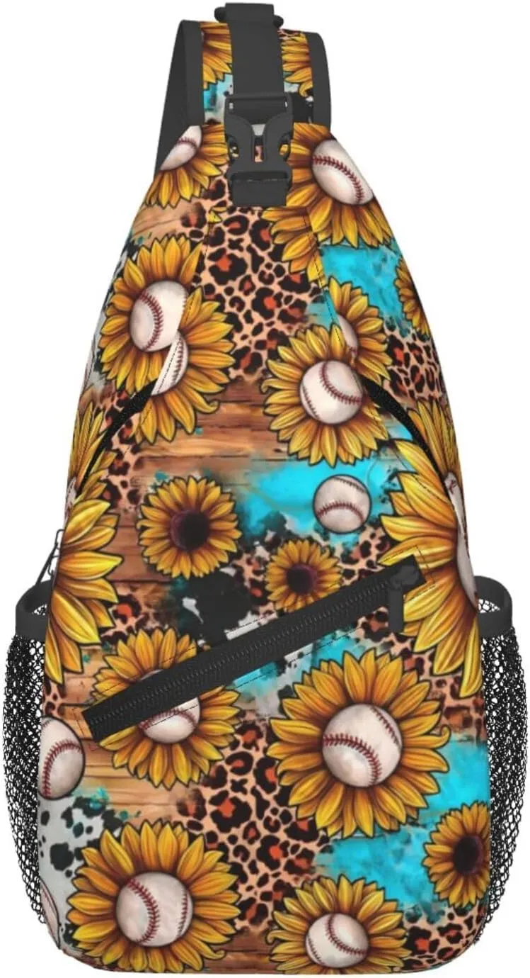 Leopard Cow Print Baseball Sunflower Chest Bags Crossbody Sling Bag Shoulder Bag Travel Hiking Daypack For Men Women