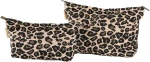 Leopard Print Canvas Makeup Bag for Women Girls, Large Capacity Trendy Travel-Friendly Cosmetic Bag, Secure Metal Zipper Pouch Aesthetic Toiletry Bag Organizer (Set of 2)