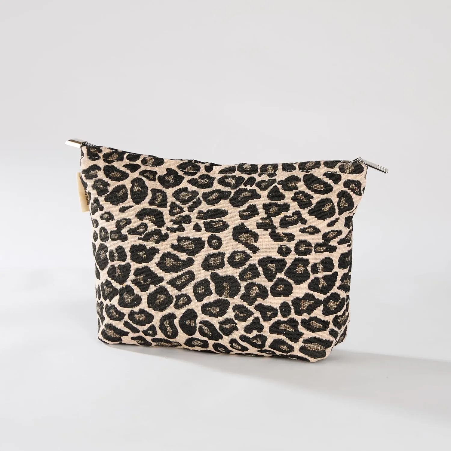 Leopard Print Canvas Makeup Bag for Women Girls, Large Capacity Trendy Travel-Friendly Cosmetic Bag, Secure Metal Zipper Pouch Aesthetic Toiletry Bag Organizer (Set of 2)
