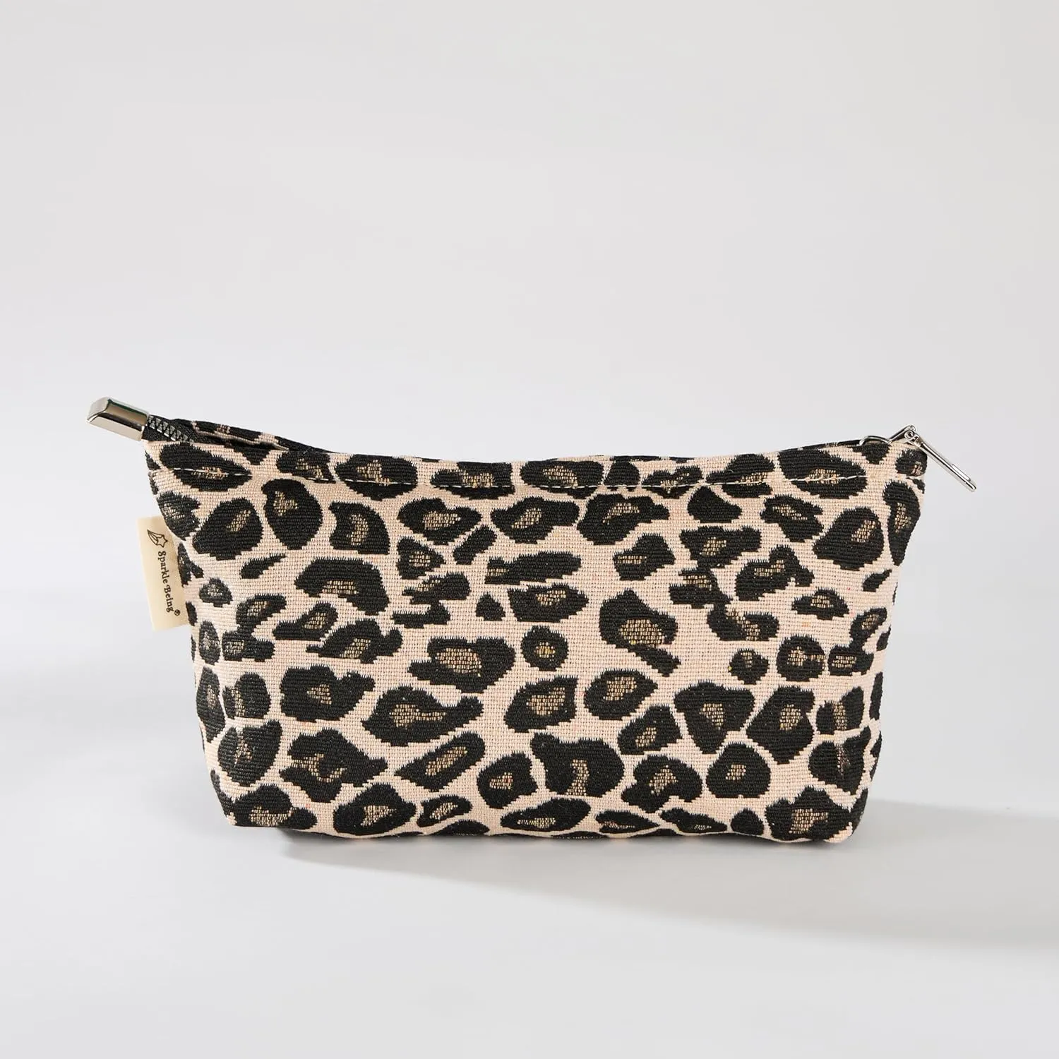 Leopard Print Canvas Makeup Bag for Women Girls, Large Capacity Trendy Travel-Friendly Cosmetic Bag, Secure Metal Zipper Pouch Aesthetic Toiletry Bag Organizer (Set of 2)