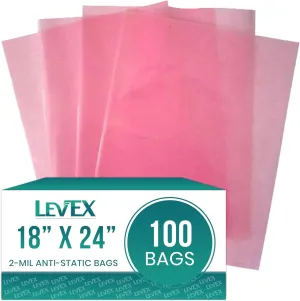 Levex - 18" x 24" (100 Count) 2 Mil Flat Open End Top Anti Static Plastic Poly Bags, Heat Sealable Bags for Travel, Storage, Electronics, Packaging & Shipping