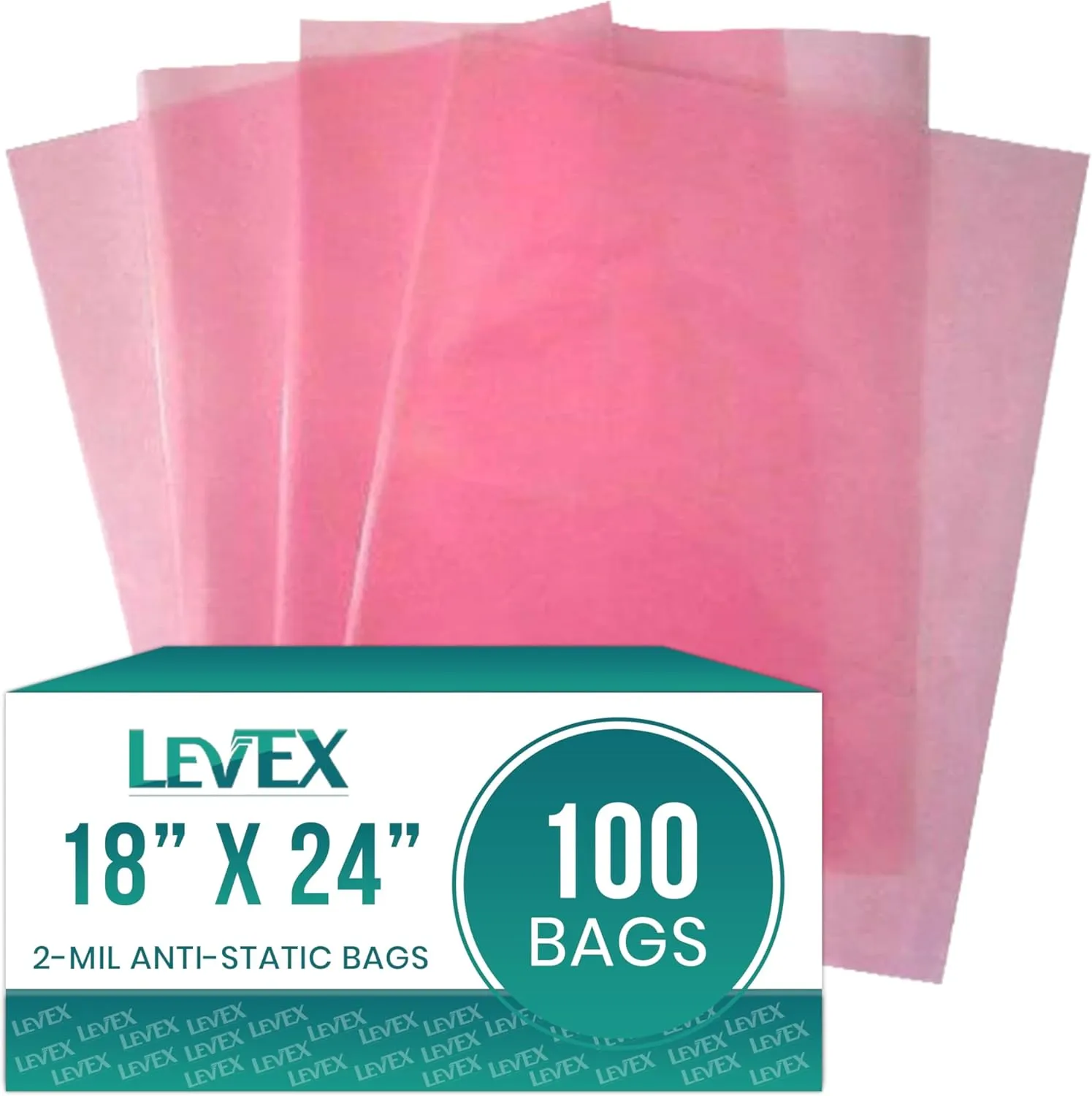 Levex - 18" x 24" (100 Count) 2 Mil Flat Open End Top Anti Static Plastic Poly Bags, Heat Sealable Bags for Travel, Storage, Electronics, Packaging & Shipping