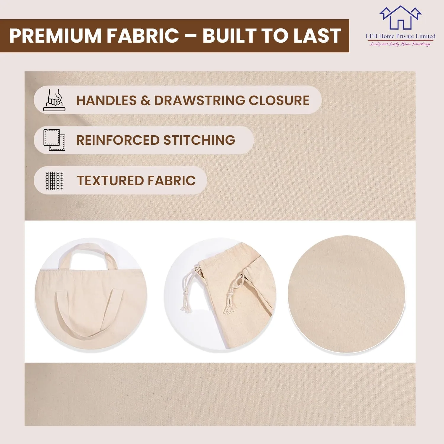 LFH Home Cotton Canvas Extra Large Laundry Bag with Handle, Heavy Duty Drawstring Closure Washable Laundry Bags School Travel, Home, Hotel, College Dorm, Organizer Sack, Toys Clothes 28x36-Natural