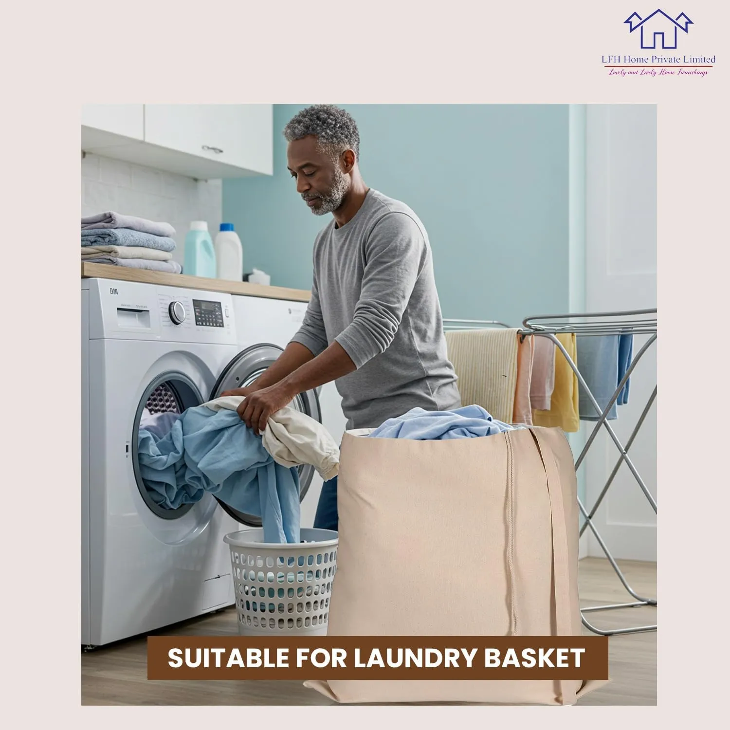 LFH Home Cotton Canvas Extra Large Laundry Bag with Handle, Heavy Duty Drawstring Closure Washable Laundry Bags School Travel, Home, Hotel, College Dorm, Organizer Sack, Toys Clothes 28x36-Natural