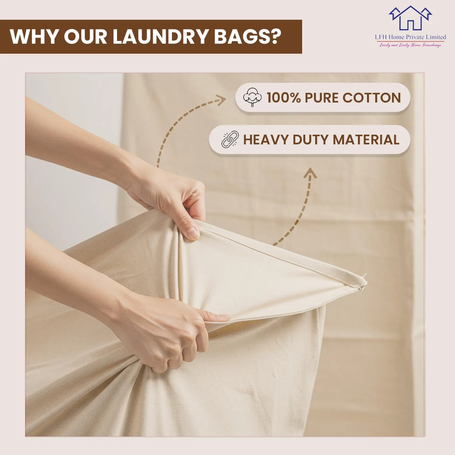 LFH Home Cotton Canvas Extra Large Laundry Bag with Handle, Heavy Duty Drawstring Closure Washable Laundry Bags School Travel, Home, Hotel, College Dorm, Organizer Sack, Toys Clothes 28x36-Natural
