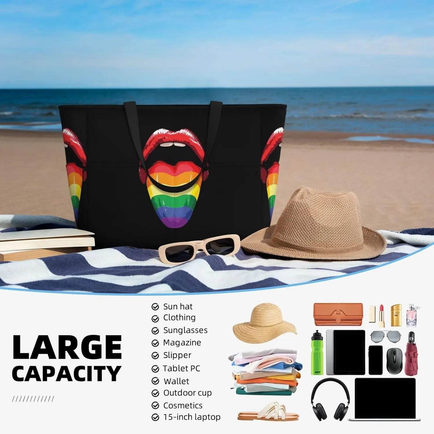LGBT Pride Rainbow Gay proud Large Capacity Travel Bag Lightweight Shopping Handbag Beach Tote Bags Work Bag