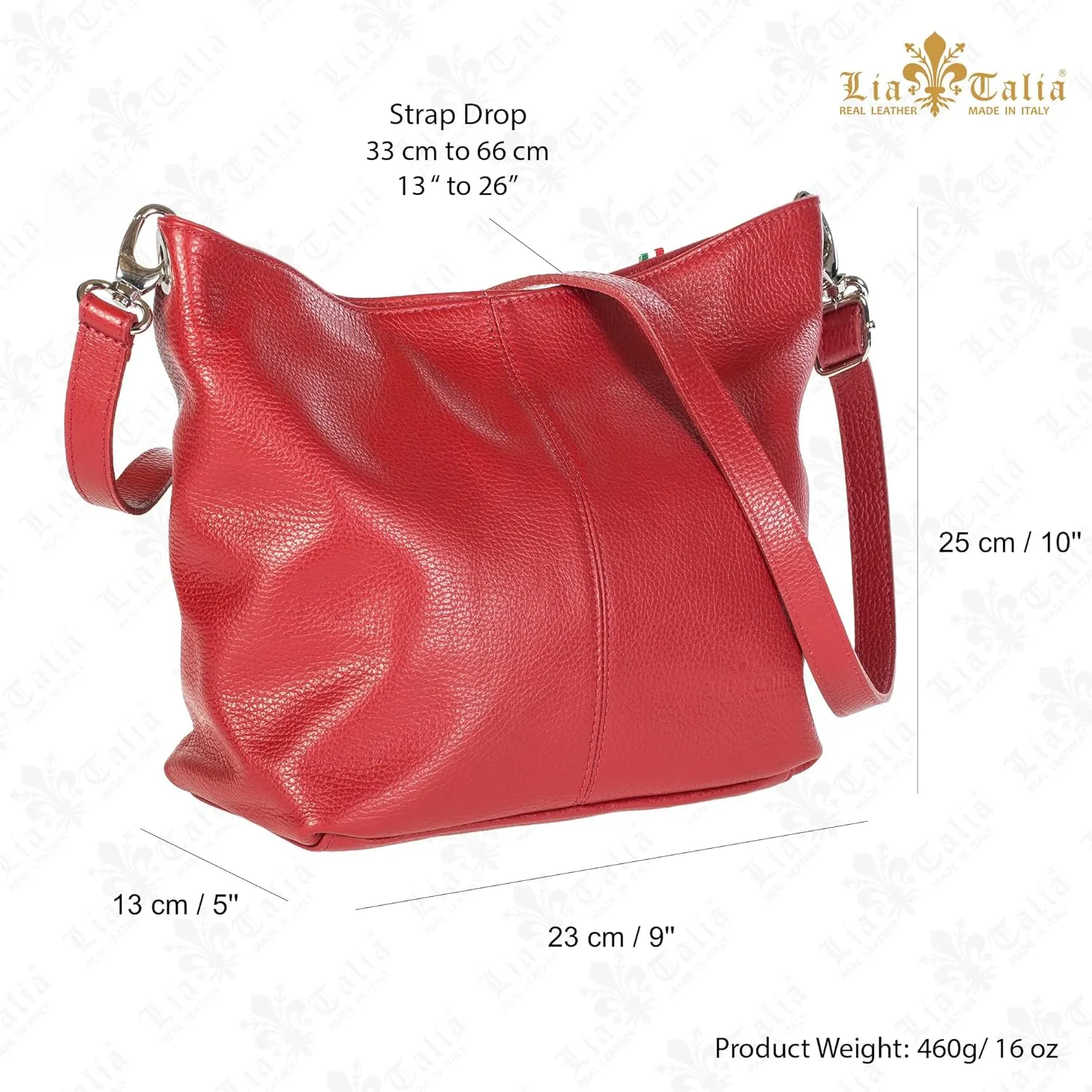 LiaTalia Womens Shoulder Bag - Soft Grained Leather - Medium Size Hobo Handbag Purse Made with 100% Italian Leather - ADAL