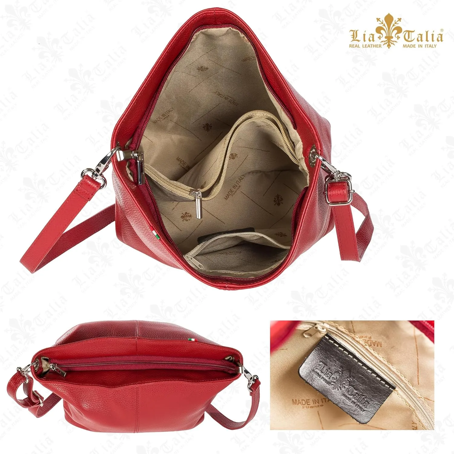 LiaTalia Womens Shoulder Bag - Soft Grained Leather - Medium Size Hobo Handbag Purse Made with 100% Italian Leather - ADAL