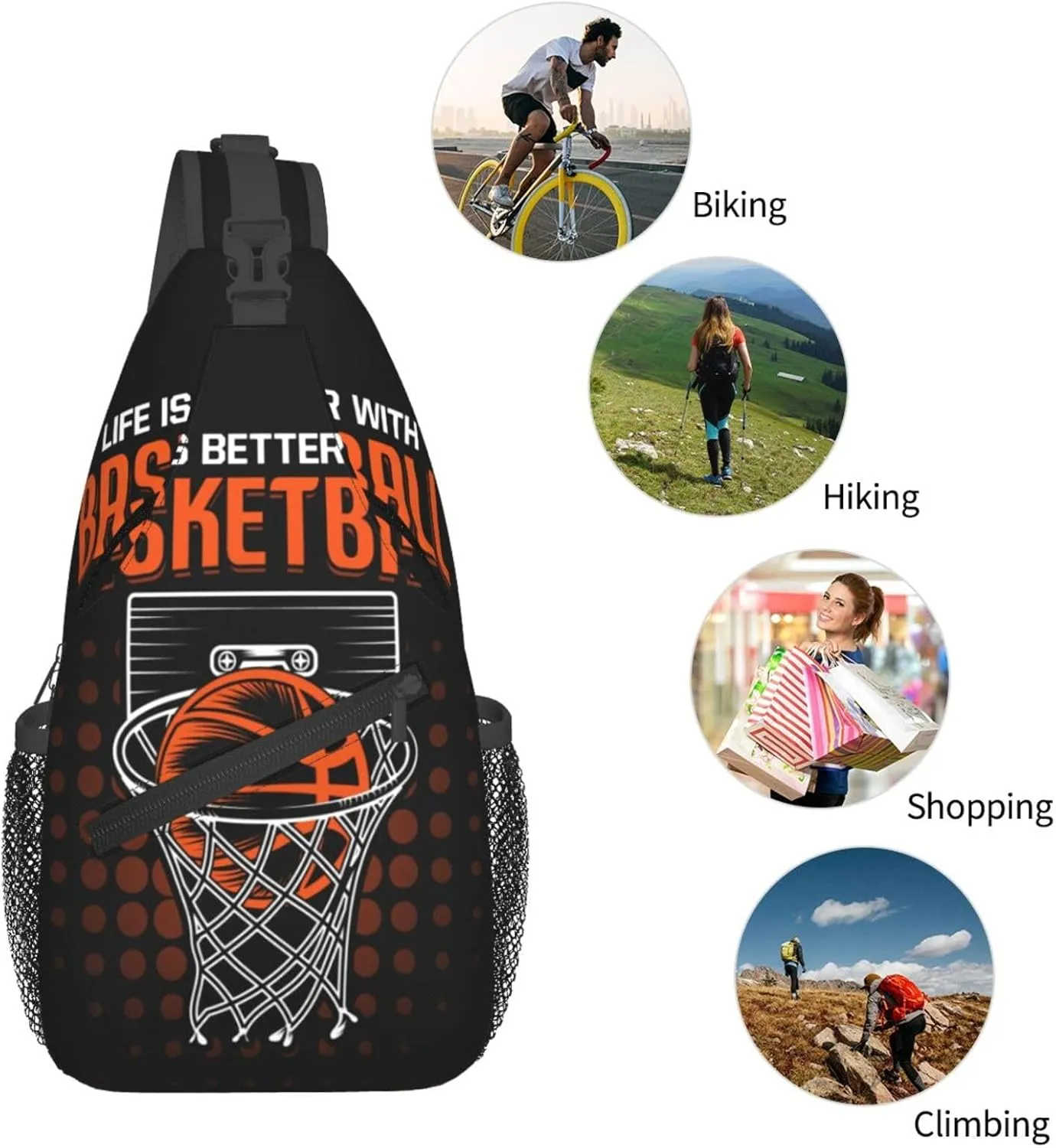 Life Is Better With Basketball Chest Bags Crossbody Sling Bag Shoulder Bag Travel Hiking Daypack For Men Women