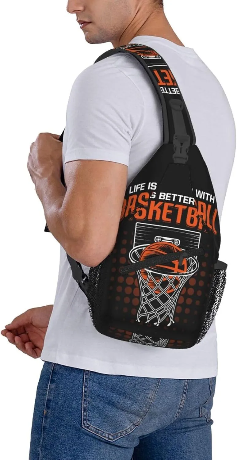 Life Is Better With Basketball Chest Bags Crossbody Sling Bag Shoulder Bag Travel Hiking Daypack For Men Women