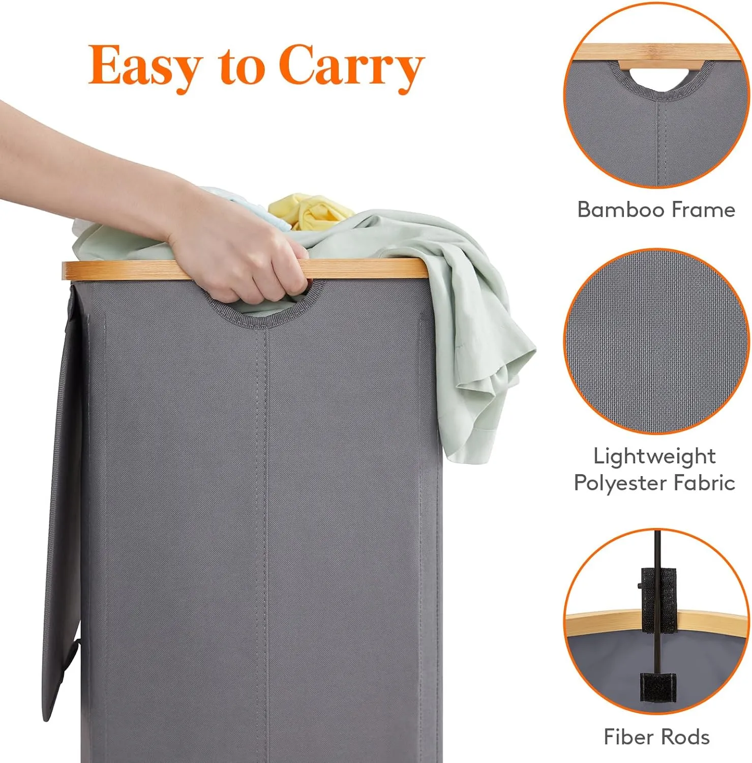 Lifewit 150L Double Laundry Hamper With Lid, Large Basket With Bamboo Handles and Removable Bags, Foldable Clothes Hamper for Bedroom, Bathroom, Dorm, Laundry Room, Grey