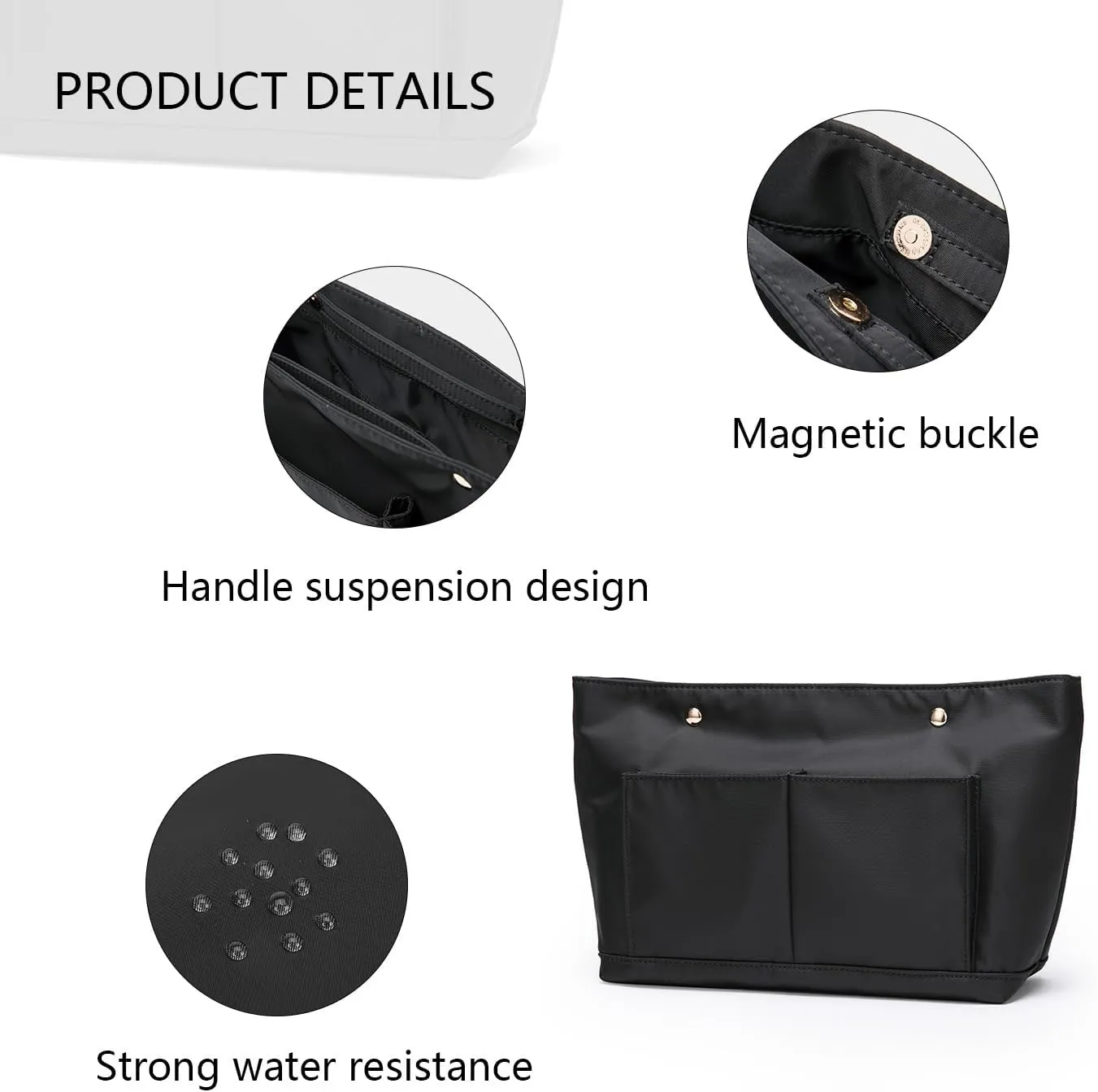 Lightweight Handbag Organizers Insert with Multiple Pockets Handbag Organizer for Storage and Organization Cosmetic Bag (Nylon-black,M)