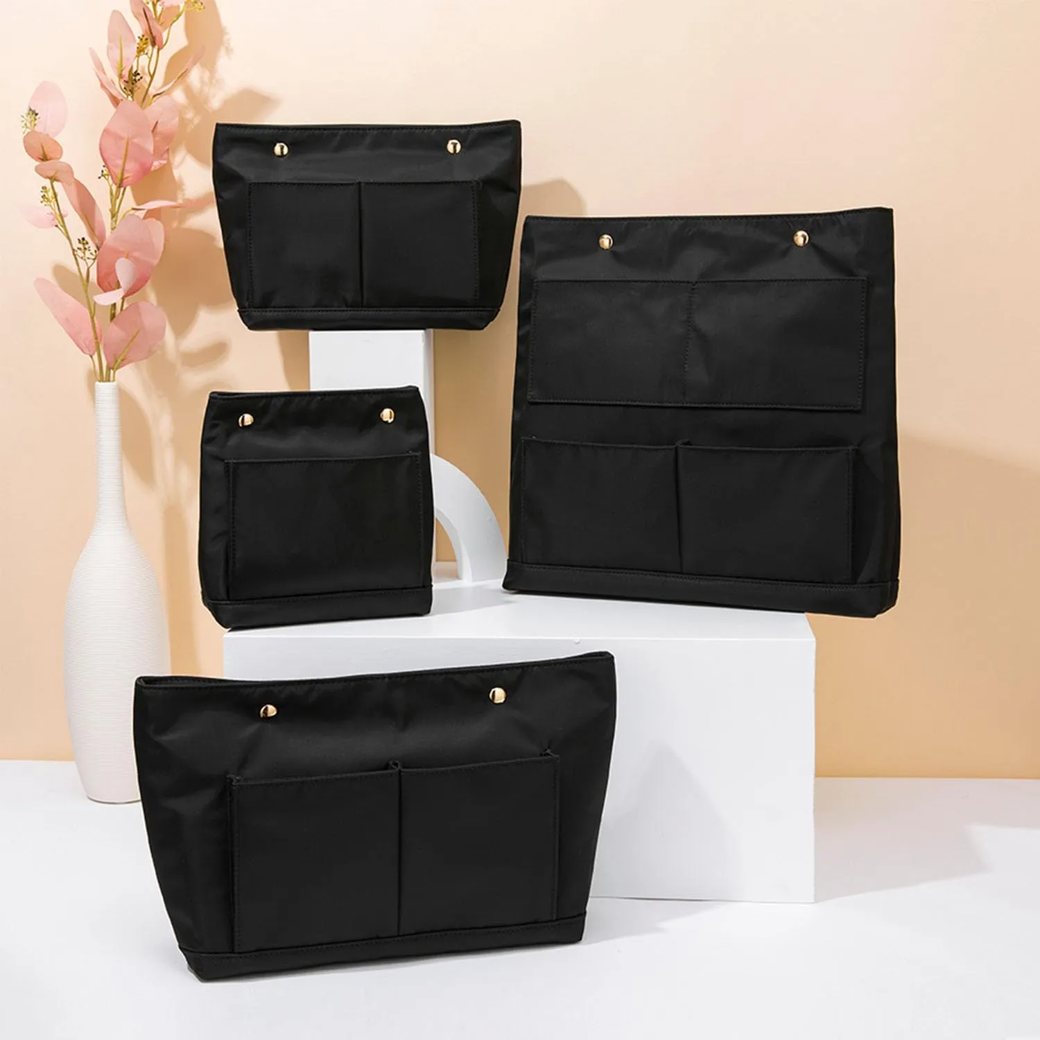 Lightweight Handbag Organizers Insert with Multiple Pockets Handbag Organizer for Storage and Organization Cosmetic Bag (Nylon-black,M)