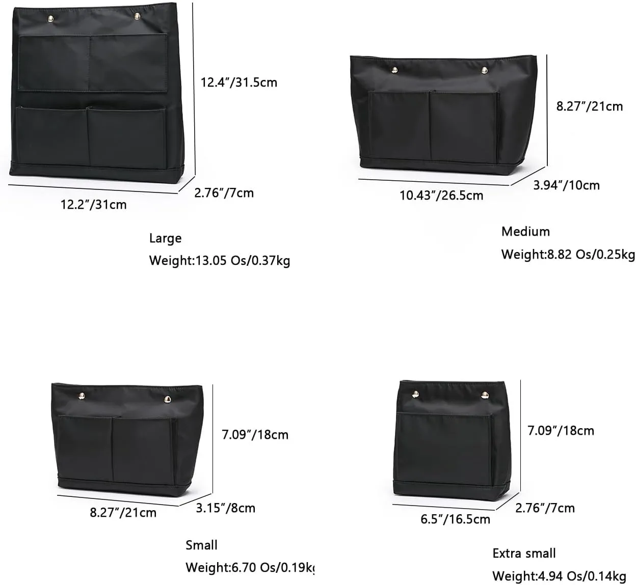 Lightweight Handbag Organizers Insert with Multiple Pockets Handbag Organizer for Storage and Organization Cosmetic Bag (Nylon-black,M)