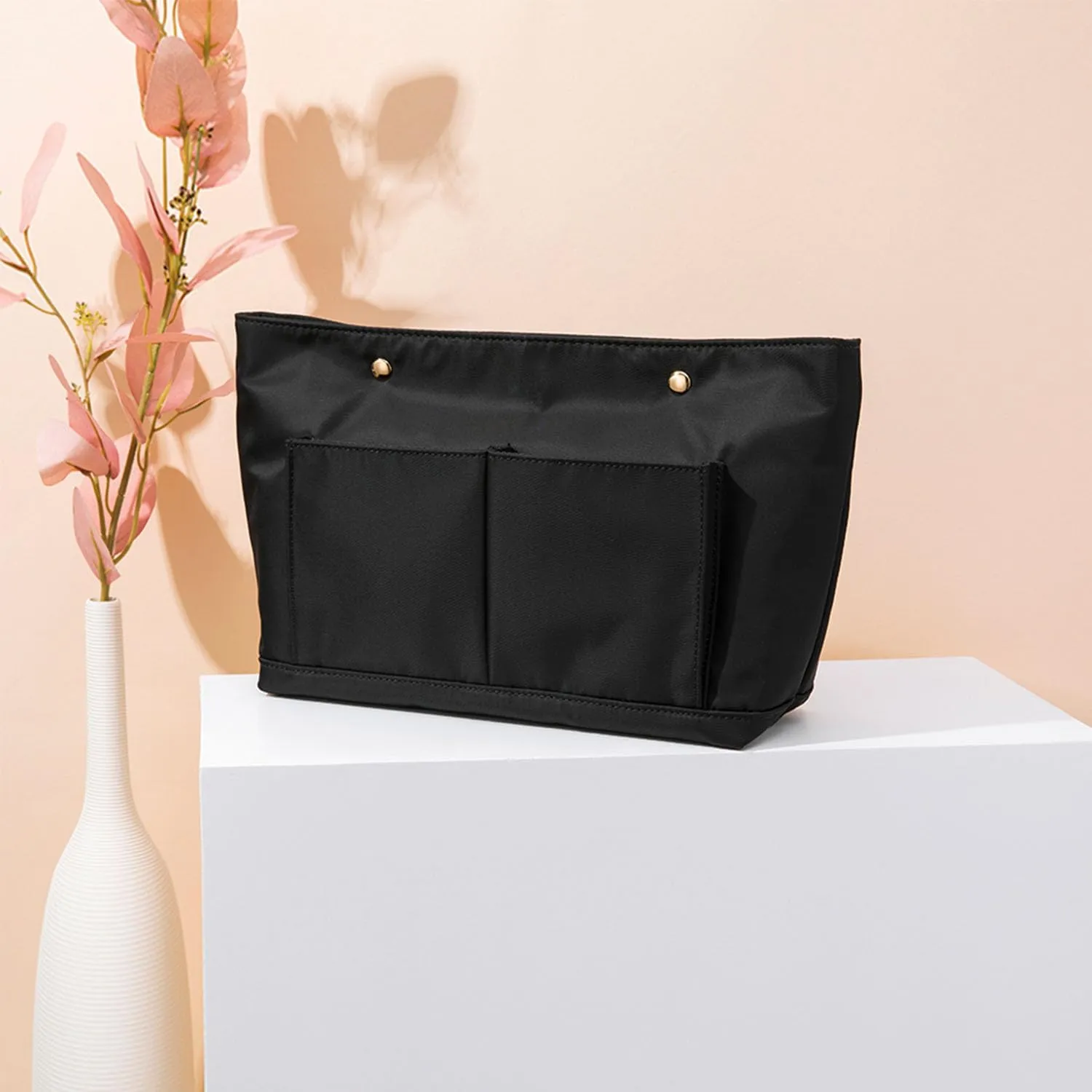 Lightweight Handbag Organizers Insert with Multiple Pockets Handbag Organizer for Storage and Organization Cosmetic Bag (Nylon-black,M)
