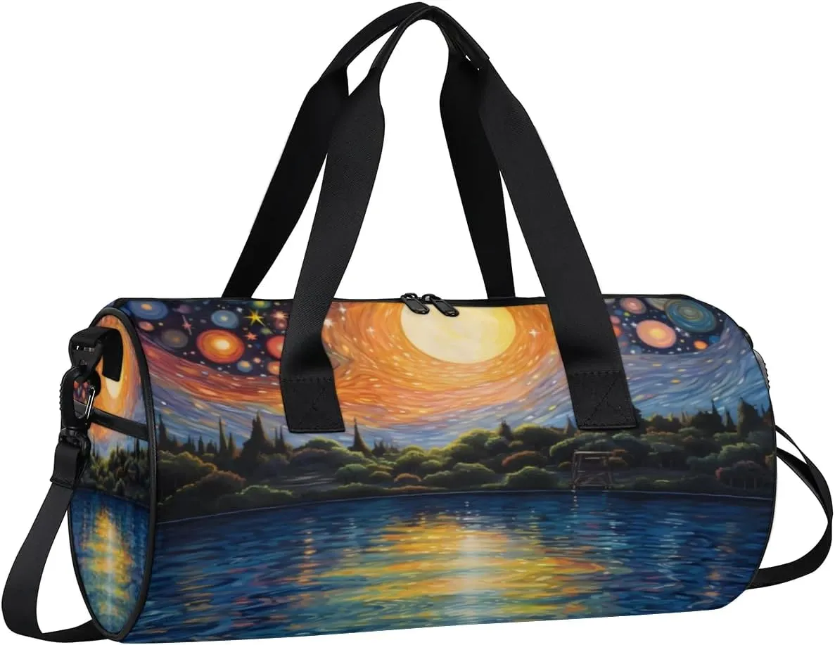 Lightweight Travel Duffle Bag Abstract Sky Lake Gym Bag for Women Men Stylish Small Duffle Bag for Fitness Yoga Travel Overnight Sport