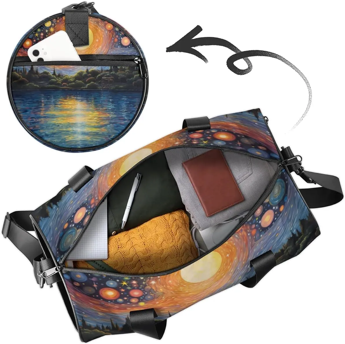 Lightweight Travel Duffle Bag Abstract Sky Lake Gym Bag for Women Men Stylish Small Duffle Bag for Fitness Yoga Travel Overnight Sport
