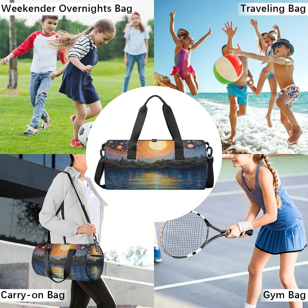 Lightweight Travel Duffle Bag Abstract Sky Lake Gym Bag for Women Men Stylish Small Duffle Bag for Fitness Yoga Travel Overnight Sport