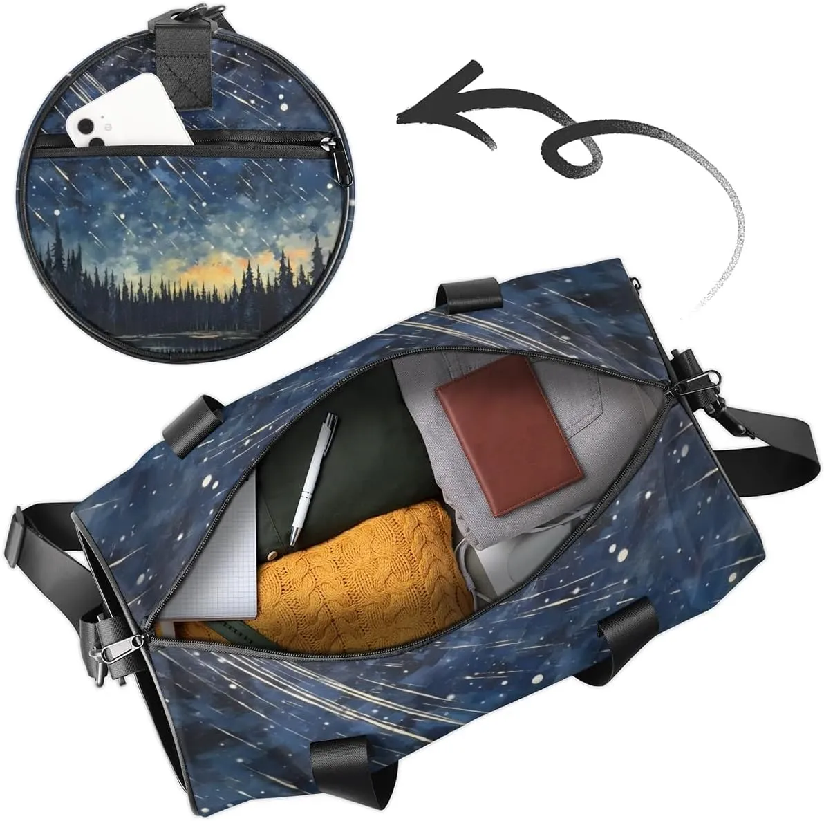 Lightweight Travel Duffle Bag Beautiful Starry Sky Gym Bag for Women Men Stylish Small Duffle Bag for Fitness Yoga Travel Overnight Sport