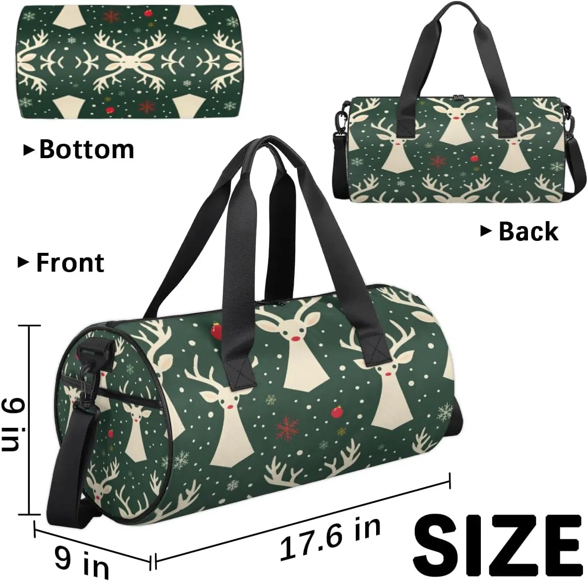 Lightweight Travel Duffle Bag Christmas Deer Prints Gym Bag for Women Men Stylish Small Duffle Bag for Fitness Yoga Travel Overnight Sport