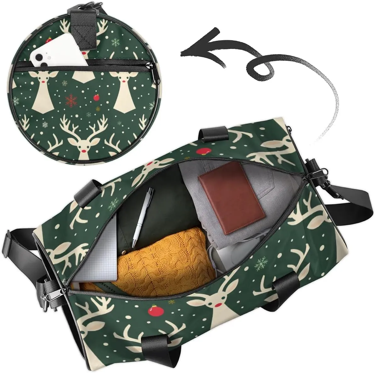 Lightweight Travel Duffle Bag Christmas Deer Prints Gym Bag for Women Men Stylish Small Duffle Bag for Fitness Yoga Travel Overnight Sport