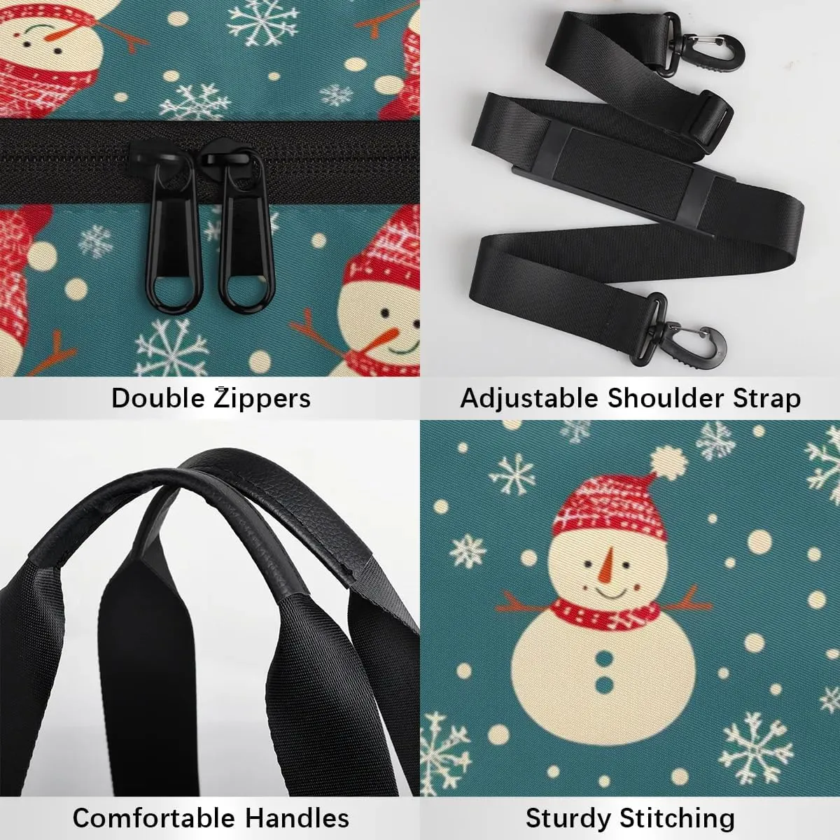Lightweight Travel Duffle Bag Christmas Snowman Snowflakes Gym Bag for Women Men Stylish Small Duffle Bag for Fitness Yoga Travel Overnight Sport