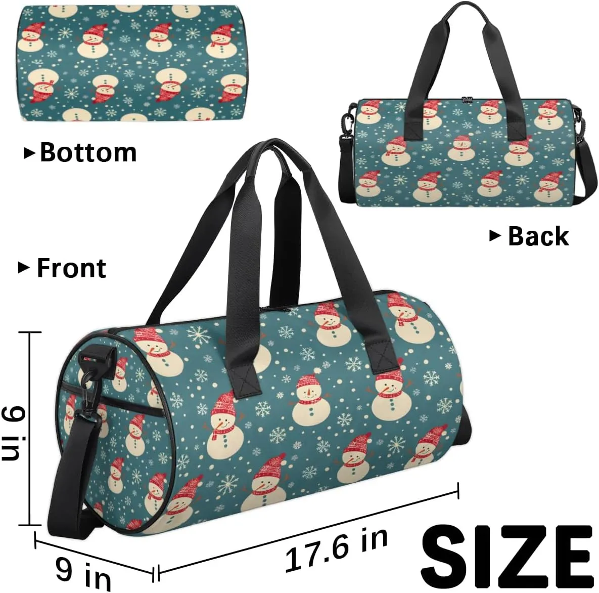 Lightweight Travel Duffle Bag Christmas Snowman Snowflakes Gym Bag for Women Men Stylish Small Duffle Bag for Fitness Yoga Travel Overnight Sport