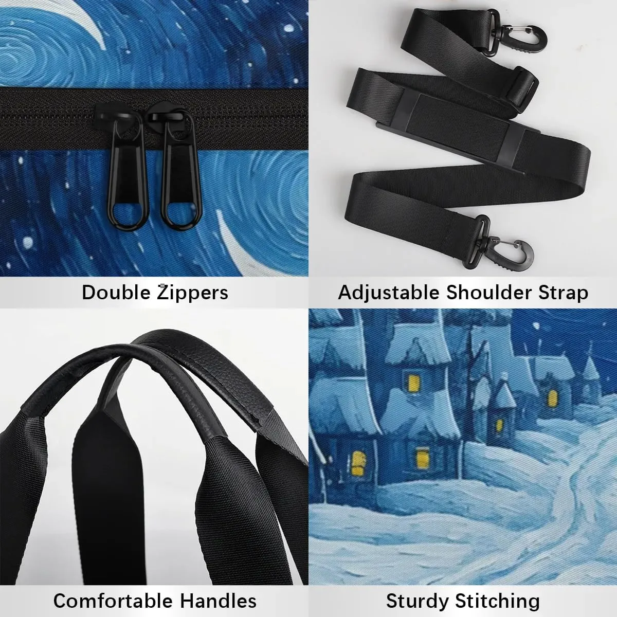 Lightweight Travel Duffle Bag Winter Village Cat Gym Bag for Women Men Stylish Small Duffle Bag for Fitness Yoga Travel Overnight Sport