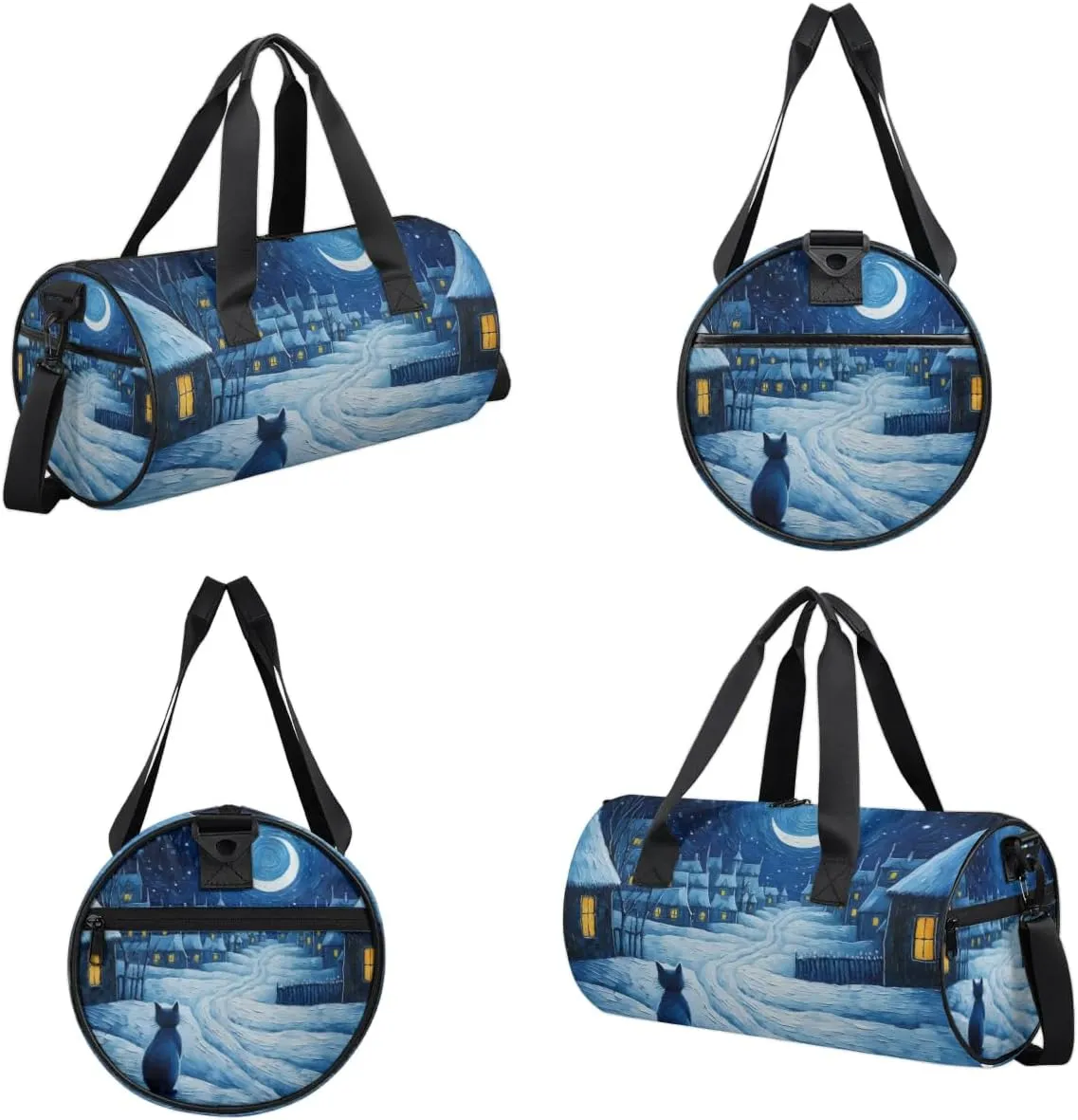 Lightweight Travel Duffle Bag Winter Village Cat Gym Bag for Women Men Stylish Small Duffle Bag for Fitness Yoga Travel Overnight Sport