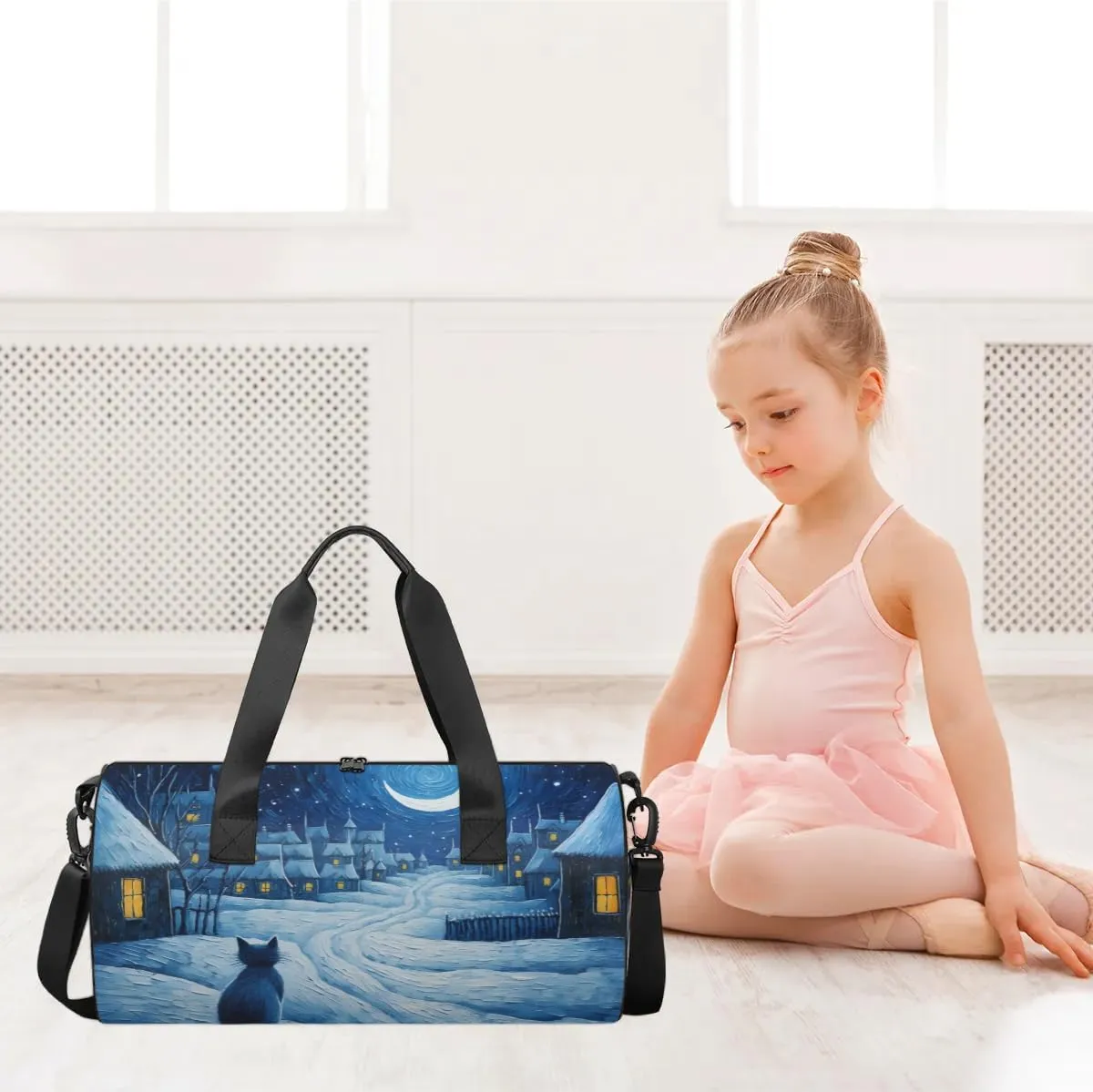 Lightweight Travel Duffle Bag Winter Village Cat Gym Bag for Women Men Stylish Small Duffle Bag for Fitness Yoga Travel Overnight Sport