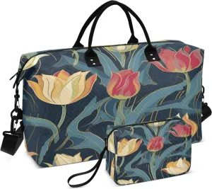 Lily Painting Travel Duffel Bags with Toiletry Bag and Adjustable Strap for Travel Gym Yoga
