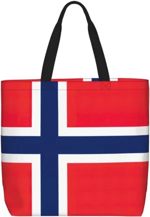 LimPac Norwegian Flag Print Tote Bags Zipper Casual Handbag Big Capacity Shoulder Bag Lightweight For Women