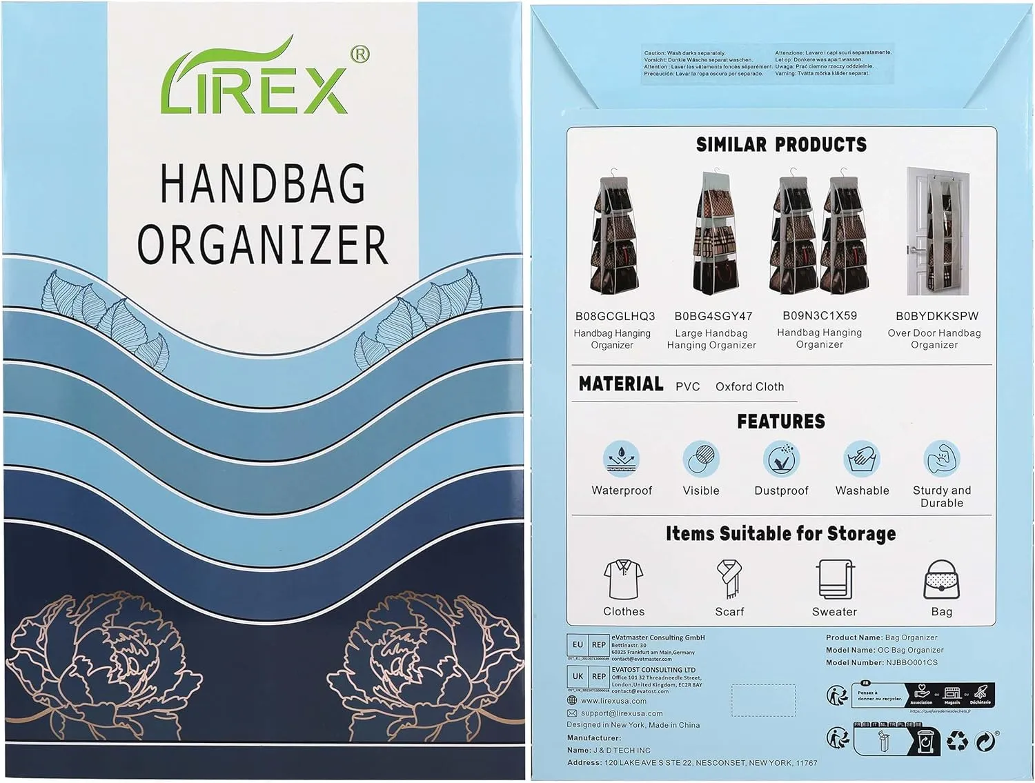 Lirex Handbag Hanging Purse Organizer for Closet, 8 Pocket Handbag Storage Organizer Hanger Oxford Cloth Closet Organizer for Family Closet Bedroom, Foldable and Universal Fit, Dark Grey