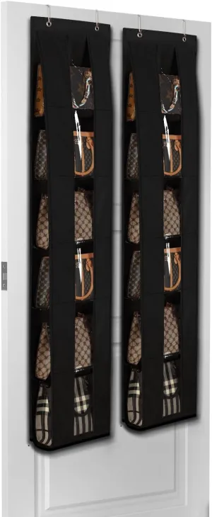 Lirex Over The Door Purse Organizer, 2 Pack Handbag Storage Organizer with 6-Tier, Space-Saving Purse Organizer for Door or Closet, for Purse Storage and Handbag Organization, Purse Hanger, Black