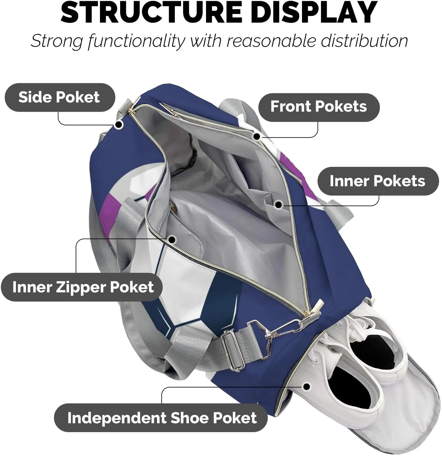 Live Love Soccer Purple Personalized Travel Duffel Bag Custom Foldable Waterproof Overnight Bag for Gym Sport Ball Bags Travel Assistant