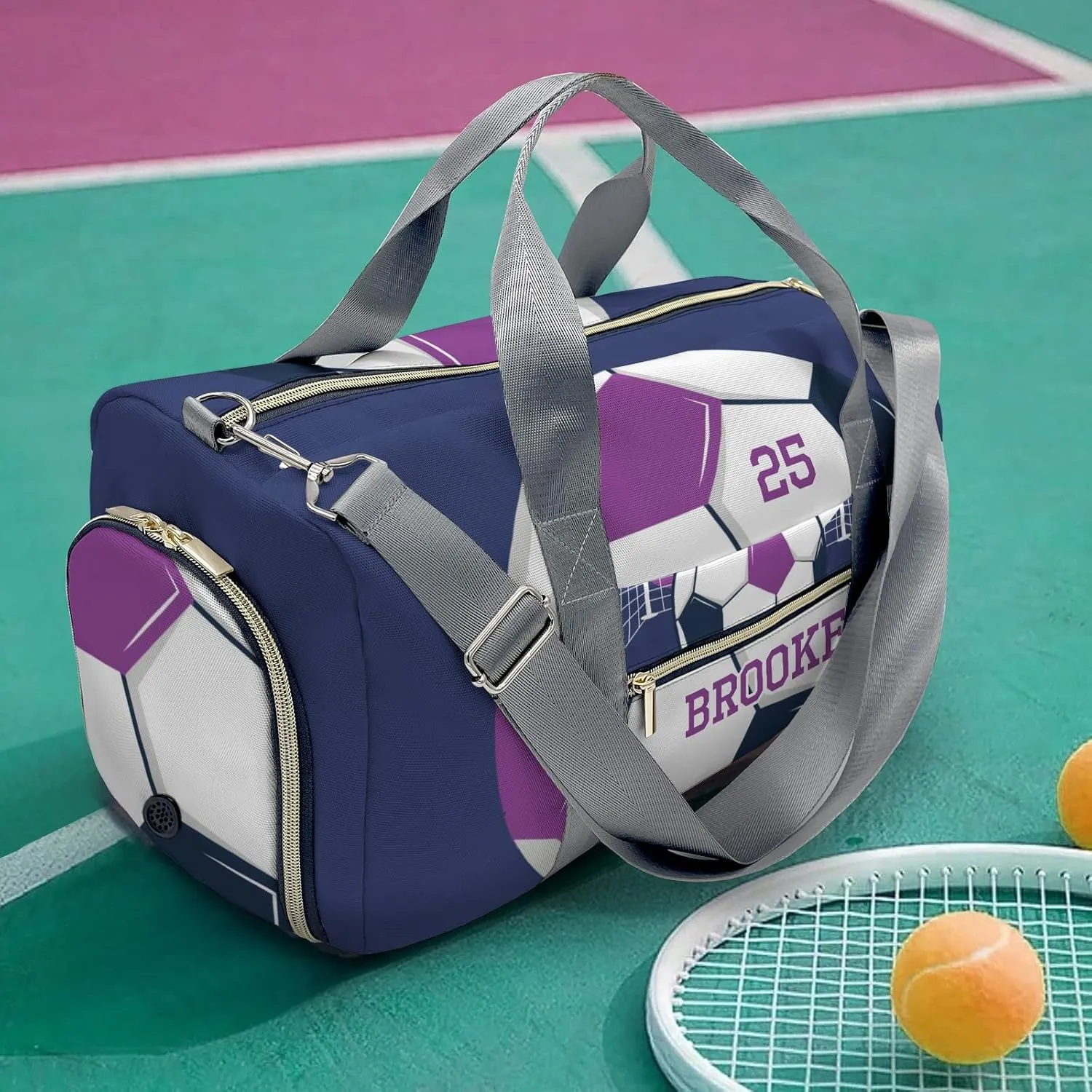 Live Love Soccer Purple Personalized Travel Duffel Bag Custom Foldable Waterproof Overnight Bag for Gym Sport Ball Bags Travel Assistant