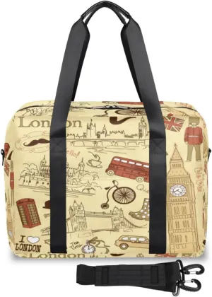 London Landmark Backdrop Weekender Bag, Waterproof Travel Duffel Bags, Overnight Bags for Women, Duffel Bag with Trolley Sleeve, For Men Travel Business Gym Gift