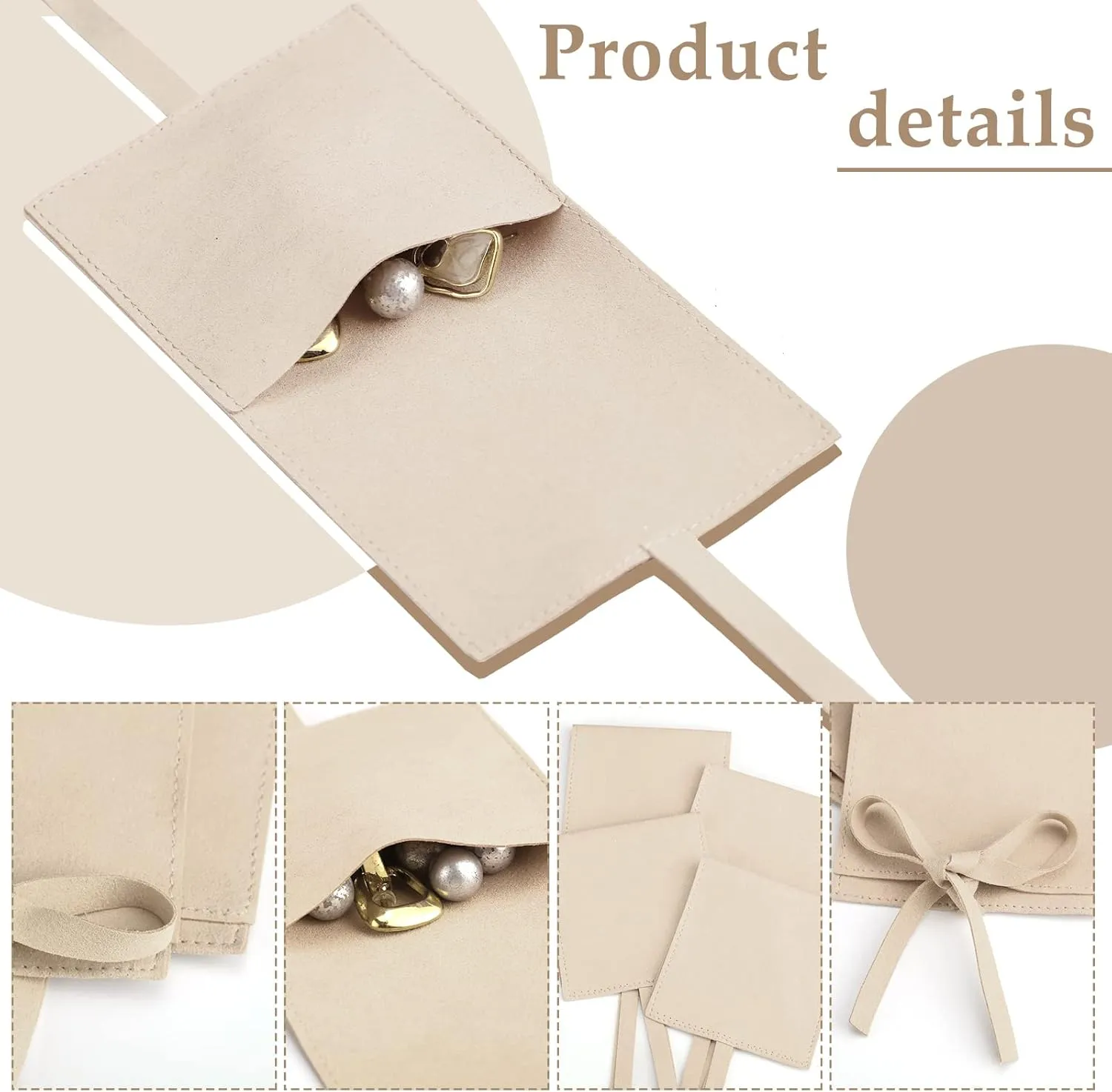 Lothee 40 Pcs Microfiber Jewelry Pouch 8x8 cm Jewelry Packaging Luxury Small Gift Bags Bow Tie Microfiber Bag for Bracelet Necklace Packaging,Envelope Style with String and Divider(Beige)