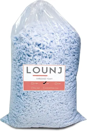 LOUNJ 5lbs Shredded Memory Foam Filling for Bean Bag Filler, Pillow Chair Cushion Arts Crafts Refill, with Gel Particles, Premium Soft and Great for Stuffing | Made in The USA