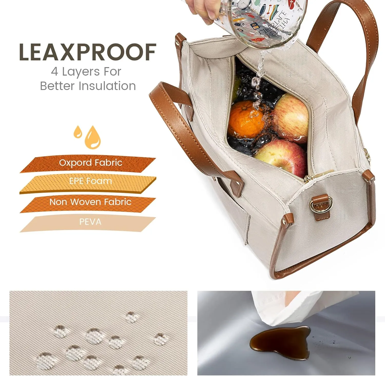 LOVEVOOK Lunch Bag Women Office Work,Lightweight Lunch Tote Bag for Picnic,Fashionable to Match,Nude-Apricot,S