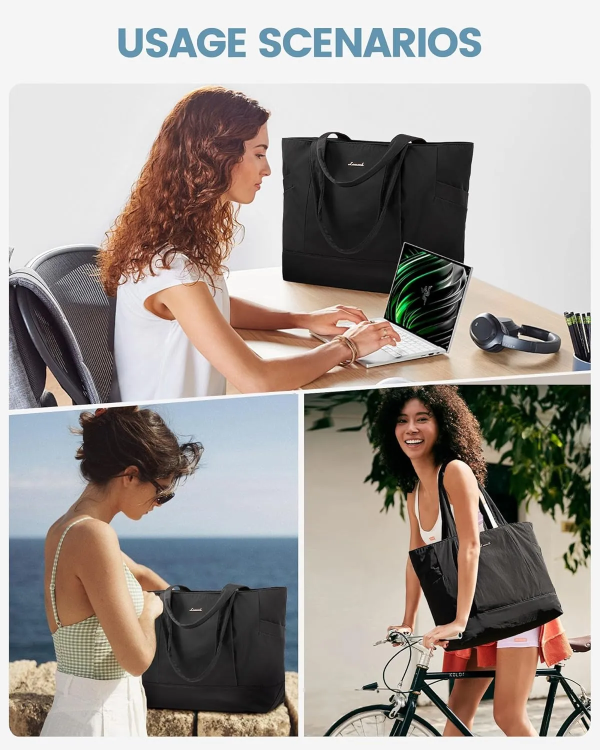 LOVEVOOK Tote Bag for Women Work Travel, Lightweight Teacher Work Tote Bag With Zipper With Laptop Compartment, Nurse Handbag