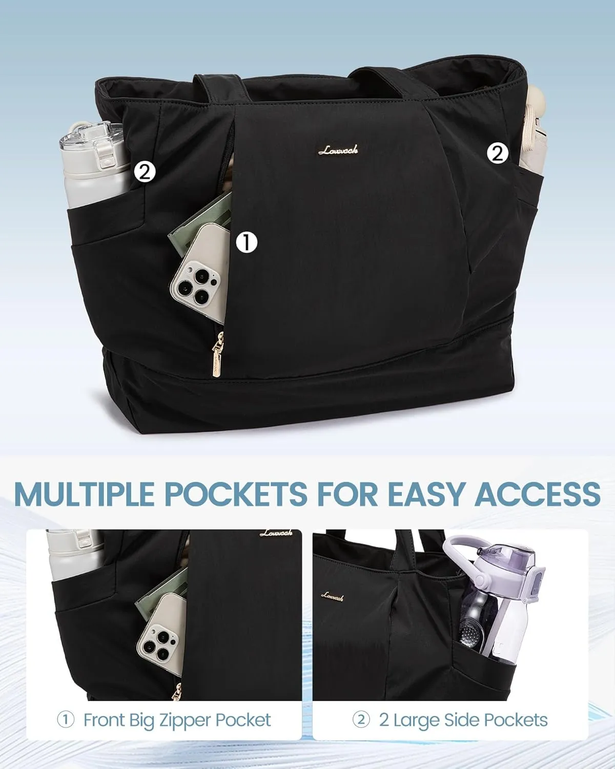LOVEVOOK Tote Bag for Women Work Travel, Lightweight Teacher Work Tote Bag With Zipper With Laptop Compartment, Nurse Handbag