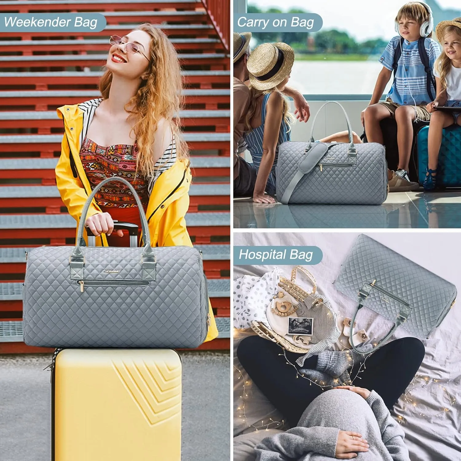 LOVEVOOK Travel Duffle & Weekender Bag for Women - Carry On, Overnight, Gym & Mommy Hospital Bag with Toiletry & Shoe Compartment