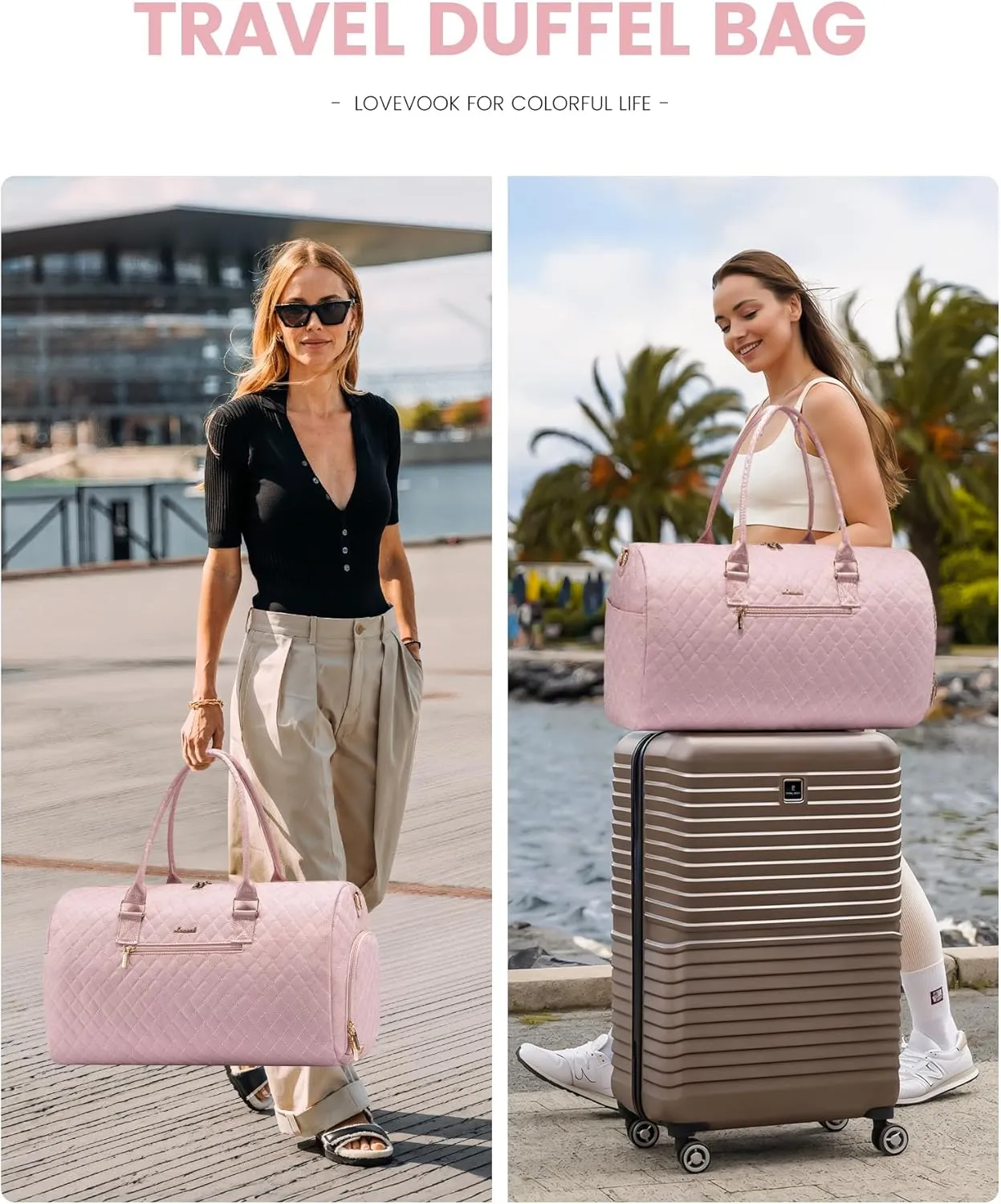 LOVEVOOK Travel Duffle Bag, Weekender Bag for Women with Toiletry Bag, Carry on Overnight Bag with Shoe Compartment, Gym Duffel Bag with Wet Pocket, Mommy Hospital Bags for Labor and Delivery