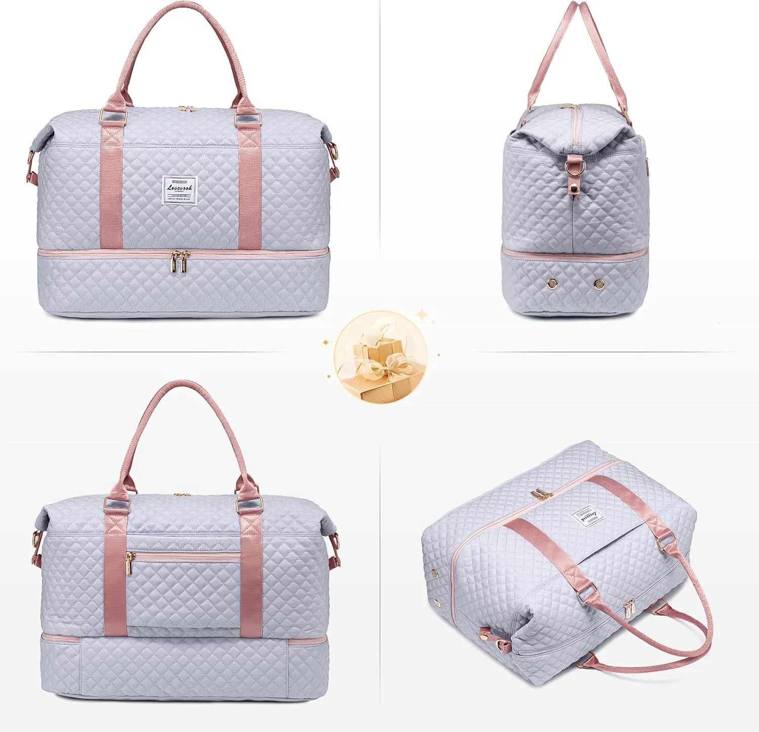 LOVEVOOK Travel Duffle Bag,Weekender Bags for Women with Shoe Compartment，Carry on Overnight Bag with Toiletry Bag,Gym Duffel Bag with Wet Pocket, Hospital Bags for Labor and Delivery