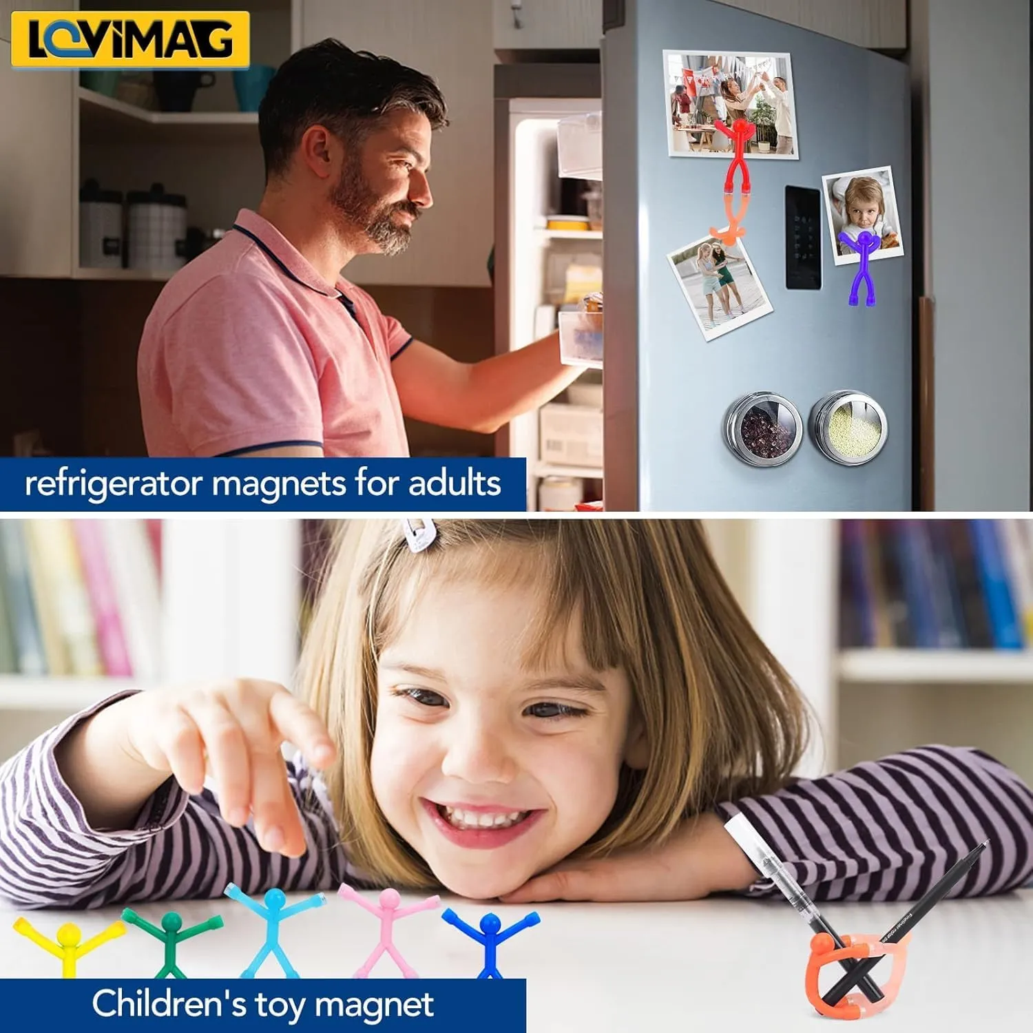 LOVIMAG 20Pcs Fridge Magnets Men, Cute Refrigerator Magnet Man, Fun Magnetic Toys Humanoid Magnet Toys for Kids, Colorful Magnetic People Magnets Adults for Locker